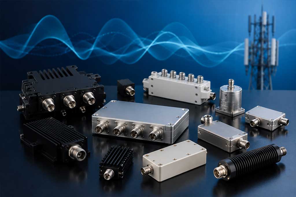 RF passive components including power dividers, couplers, combiners and filters for wireless communication systems